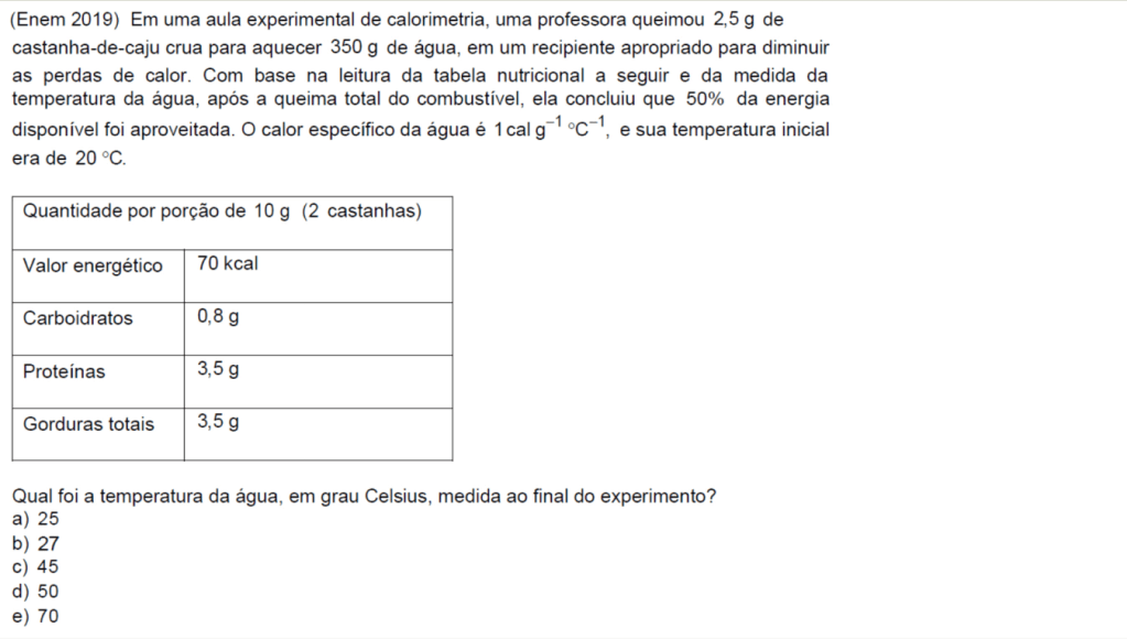 Resolução de Questão de Calorimetria no&nbsp;ENEM